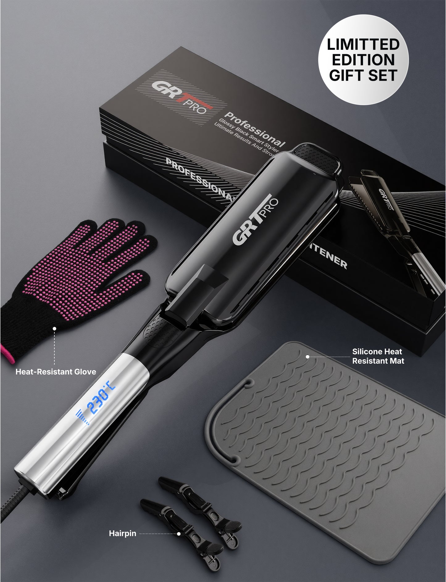 Professional Wide Hair Straightener & Styler Wide Plate 55mm Quick Easy Styling, Floating Plates Ionic Anti-Frizz Ceramic Coating 30s Rapid Heating, Digital Display 19 Settings 50°C~230°C Thick Hairs