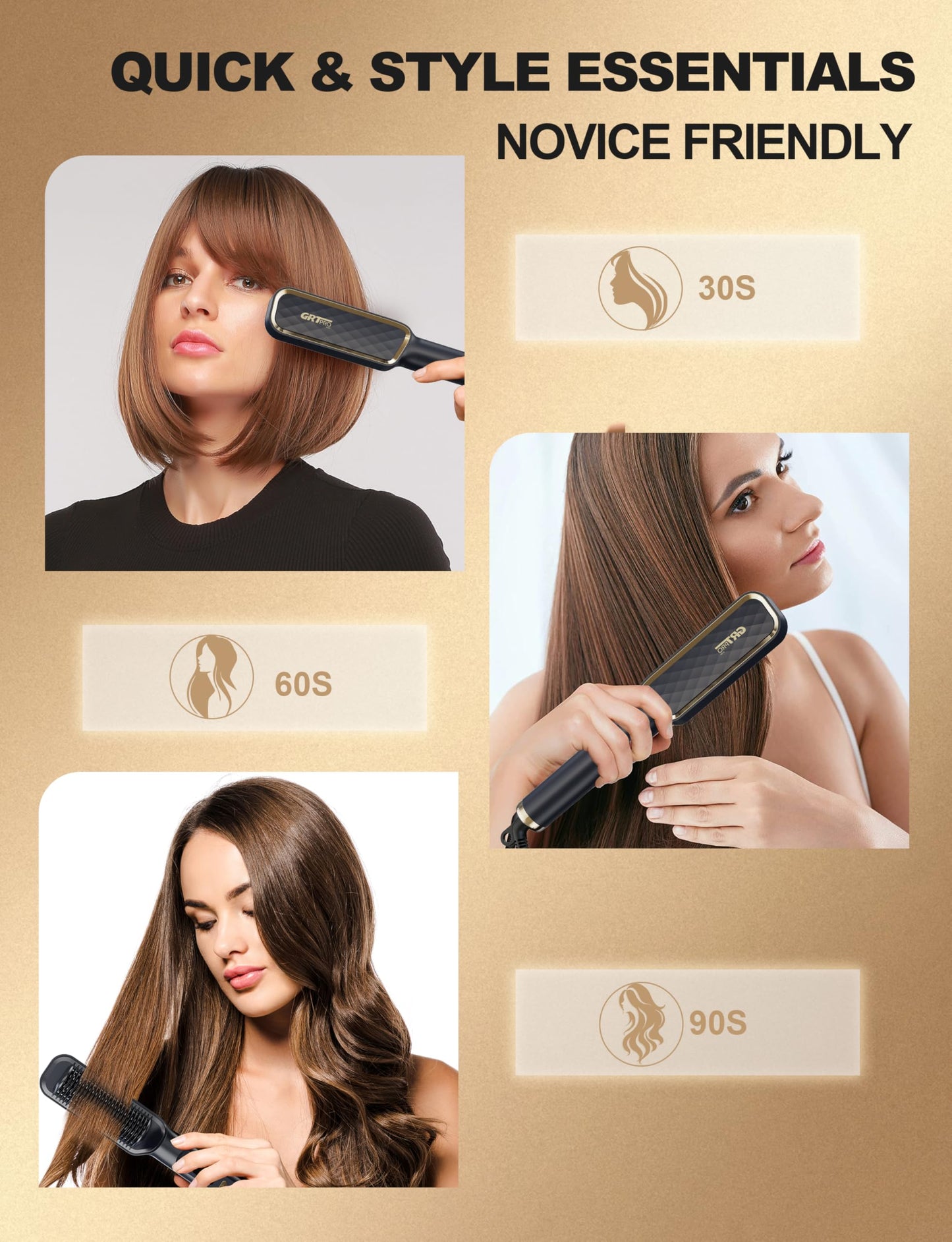 Hair Straightener Brush, Ceramic Hair Straighteners and Straightening Brush 2-in-1 for Women