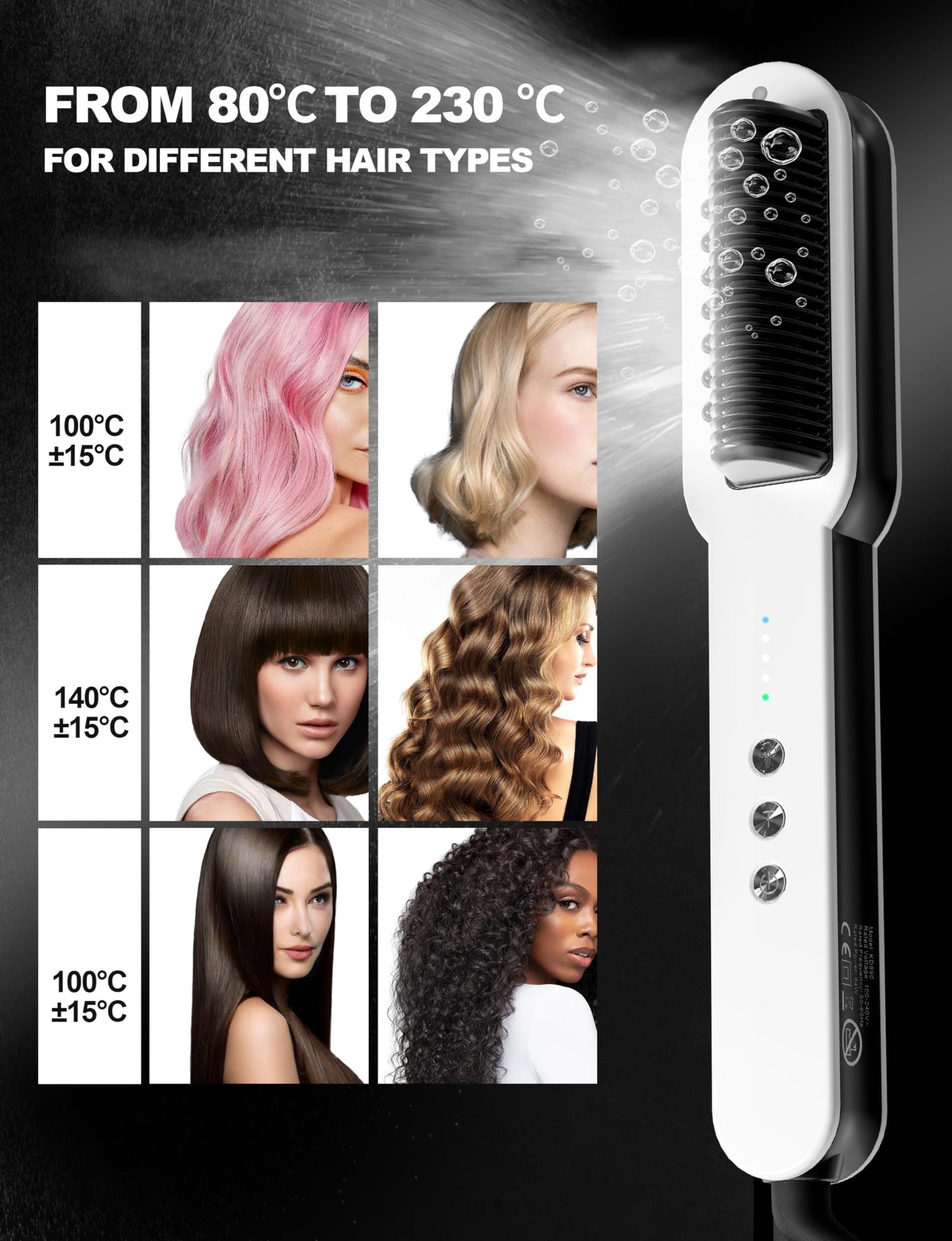 Hair Straightener Brush, Hydro-Ionic Ceramic