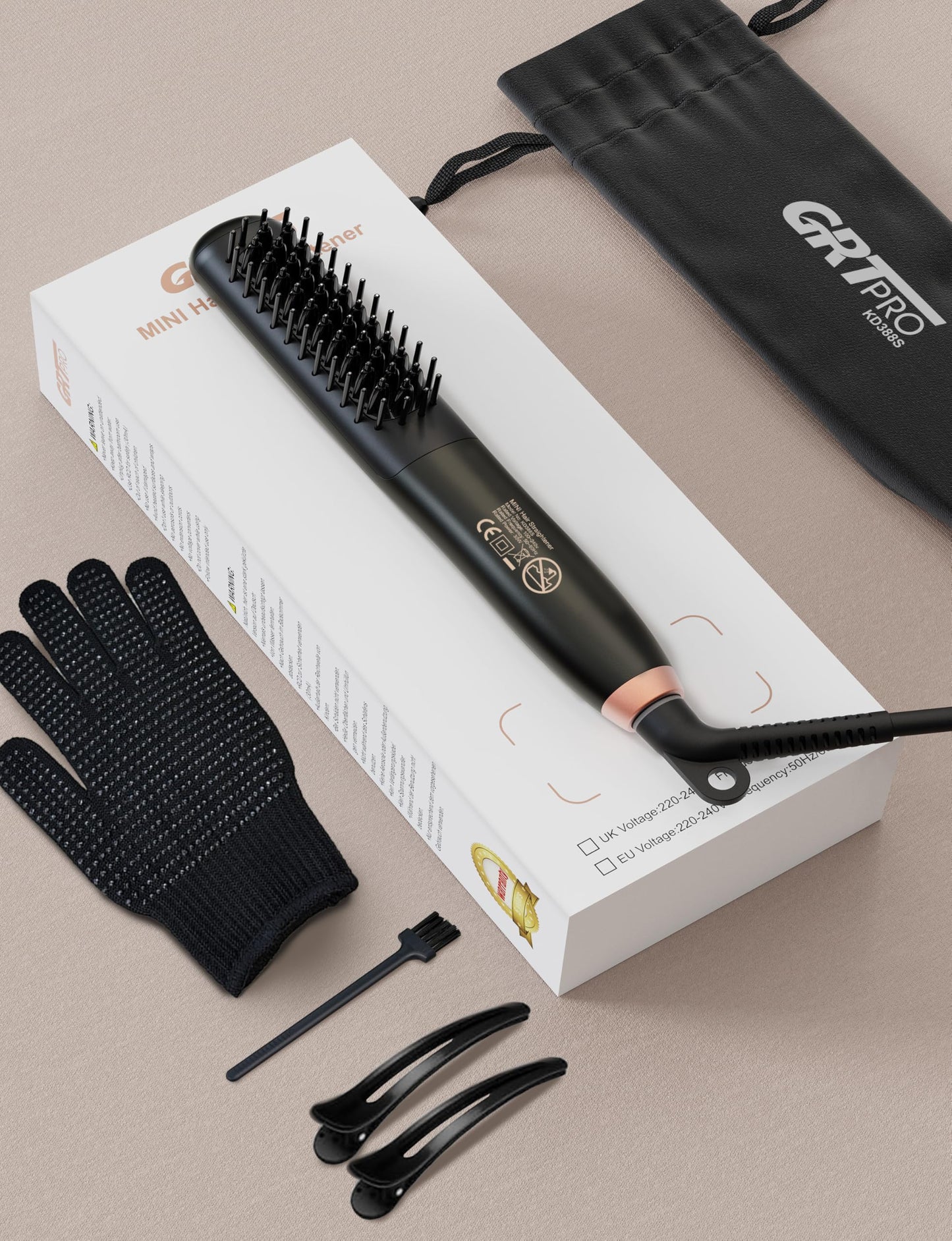 Mini Hair Straightener Brush, Ceramic Hair Straighteners and Straightening Brush 2-in-1 for Women