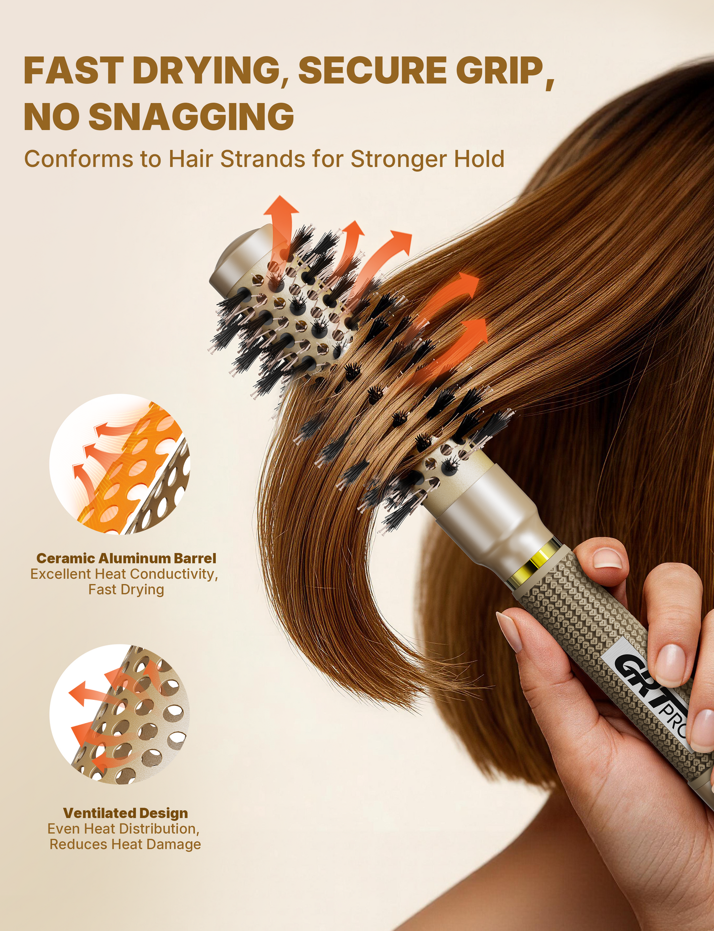Professional Round Hair Brush Ceramic Negative Ion round brushes for blow drying with Circular Airflow, Even airflow for smooth, One-Stroke Smoothness for Tangle-Free Hair Care, 25MM, Short Hair