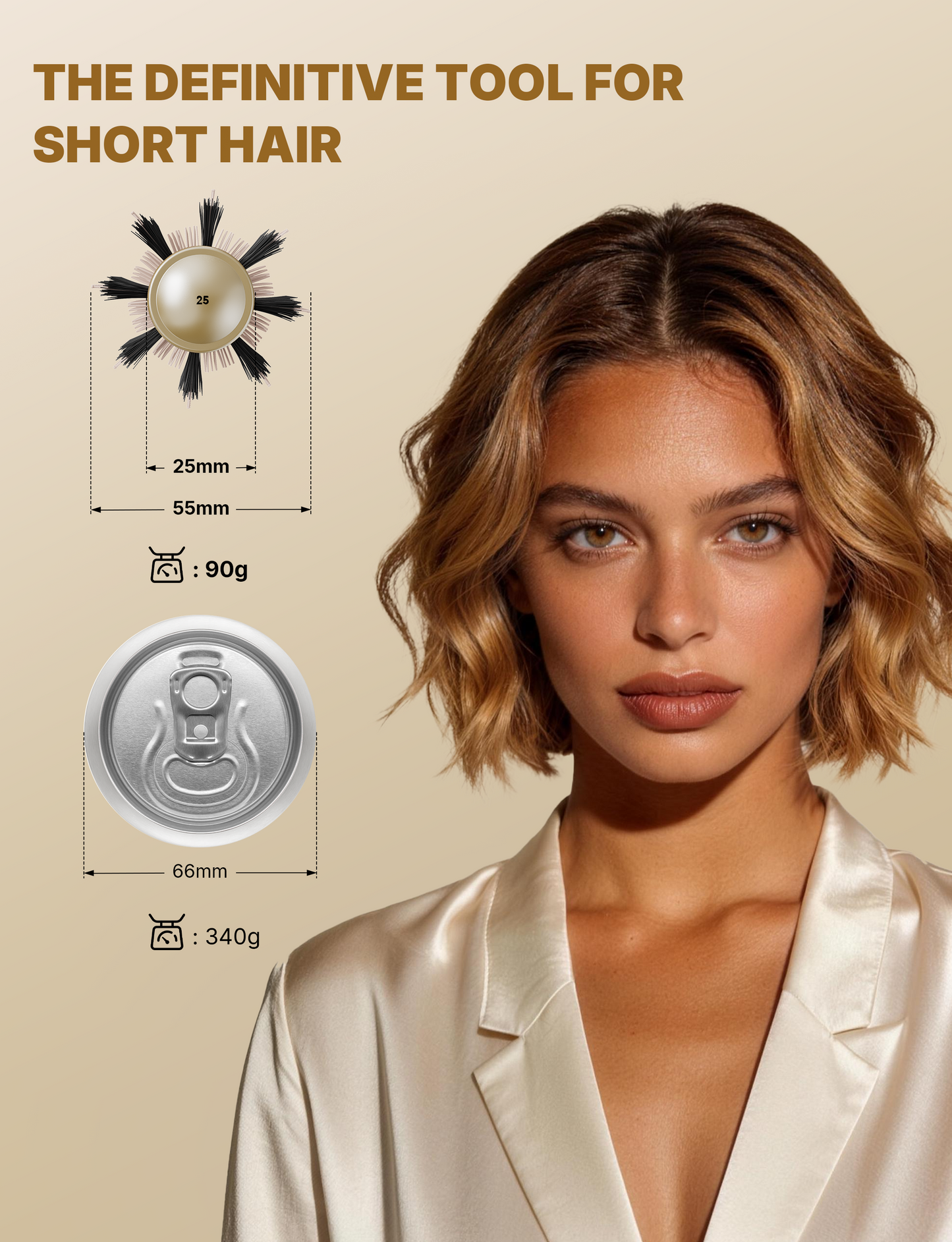 Professional Round Hair Brush Ceramic Negative Ion round brushes for blow drying with Circular Airflow, Even airflow for smooth, One-Stroke Smoothness for Tangle-Free Hair Care, 25MM, Short Hair