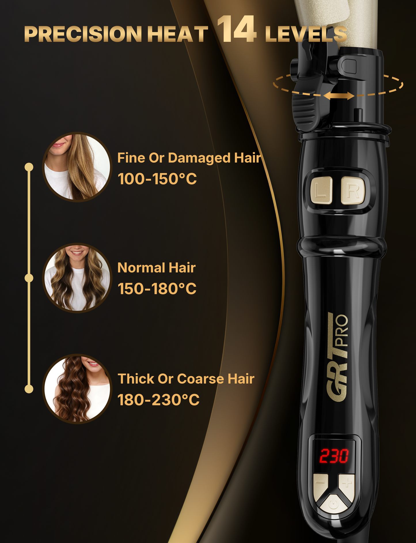 28mm Auto-Rotating Curling Iron, Salon-Grade Professional Curler with 14 Heat Settings 100-230°C, Ceramic Tourmaline Coating, 30s Fast Heat-Up, Auto Shut-Off – for Long & Thick Hair, Bouncy Curls