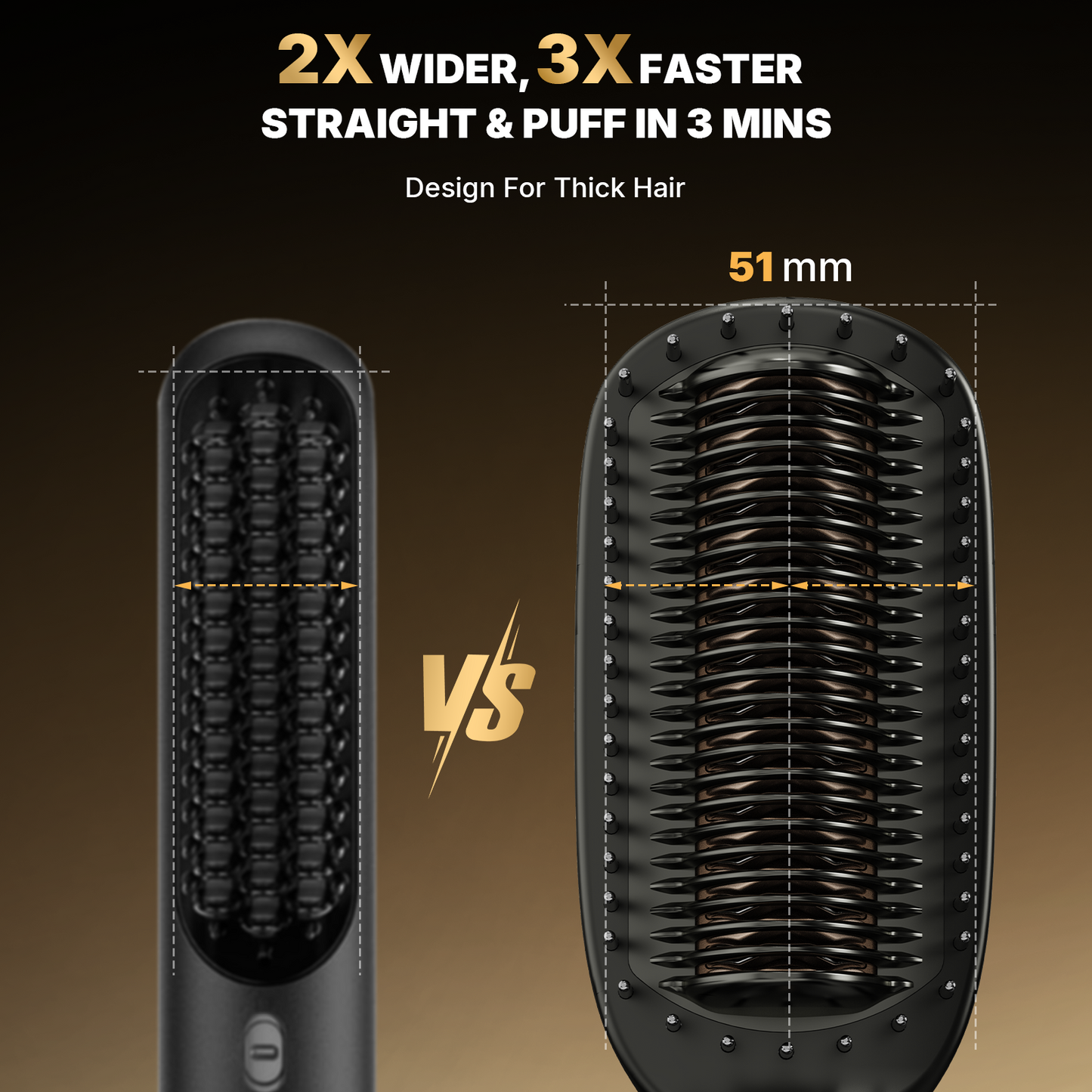 Hair Straightener Brush Extra Wide 51mm Ceramic Hair Straighteners and Straightening Brush 2-in-1 Women, 40Million Ionic Anti-Frizz PTC Ceramic Hot Anti-Scald 30-min Auto Shutoff Fast Heating 140~230℃