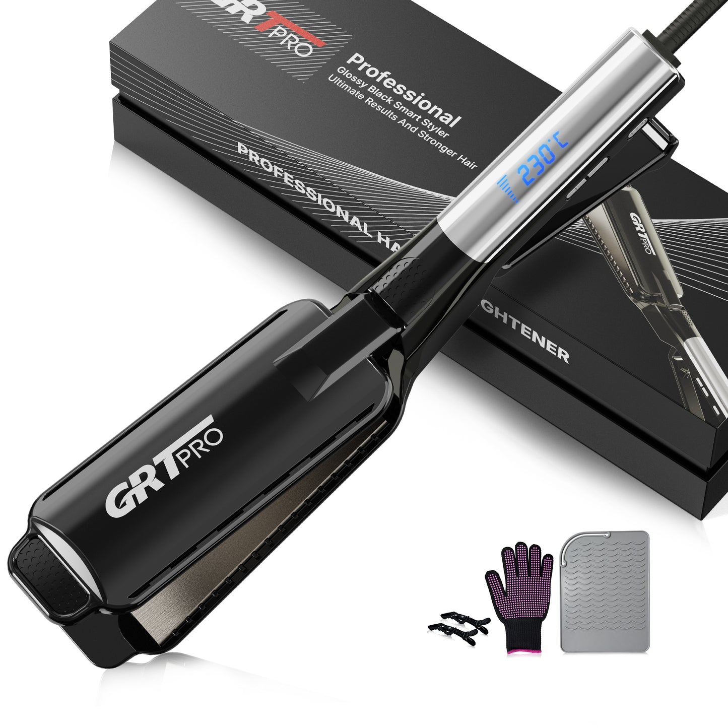 Professional Wide Hair Straightener & Styler Wide Plate 55mm Quick Easy Styling, Floating Plates Ionic Anti-Frizz Ceramic Coating 30s Rapid Heating, Digital Display 19 Settings 50°C~230°C Thick Hairs