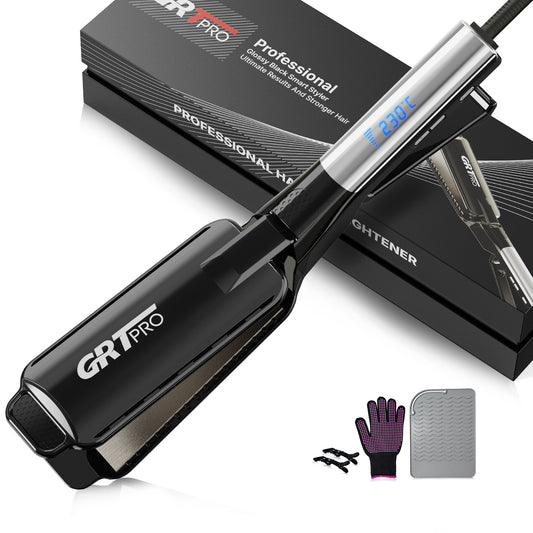 Professional Wide Hair Straightener & Styler Wide Plate 55mm Quick Easy Styling, Floating Plates Ionic Anti-Frizz Ceramic Coating 30s Rapid Heating, Digital Display 19 Settings 50°C~230°C Thick Hairs