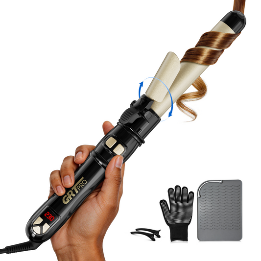 9mm Auto-Rotating Curling Iron, Professional Texturing Tool with 14 Heat Settings 100-230°C, Ceramic Tourmaline Coating, 30s Fast Heat-Up, Auto Shut-Off – for Short/Medium Hair, Tight Curls & Root Lift