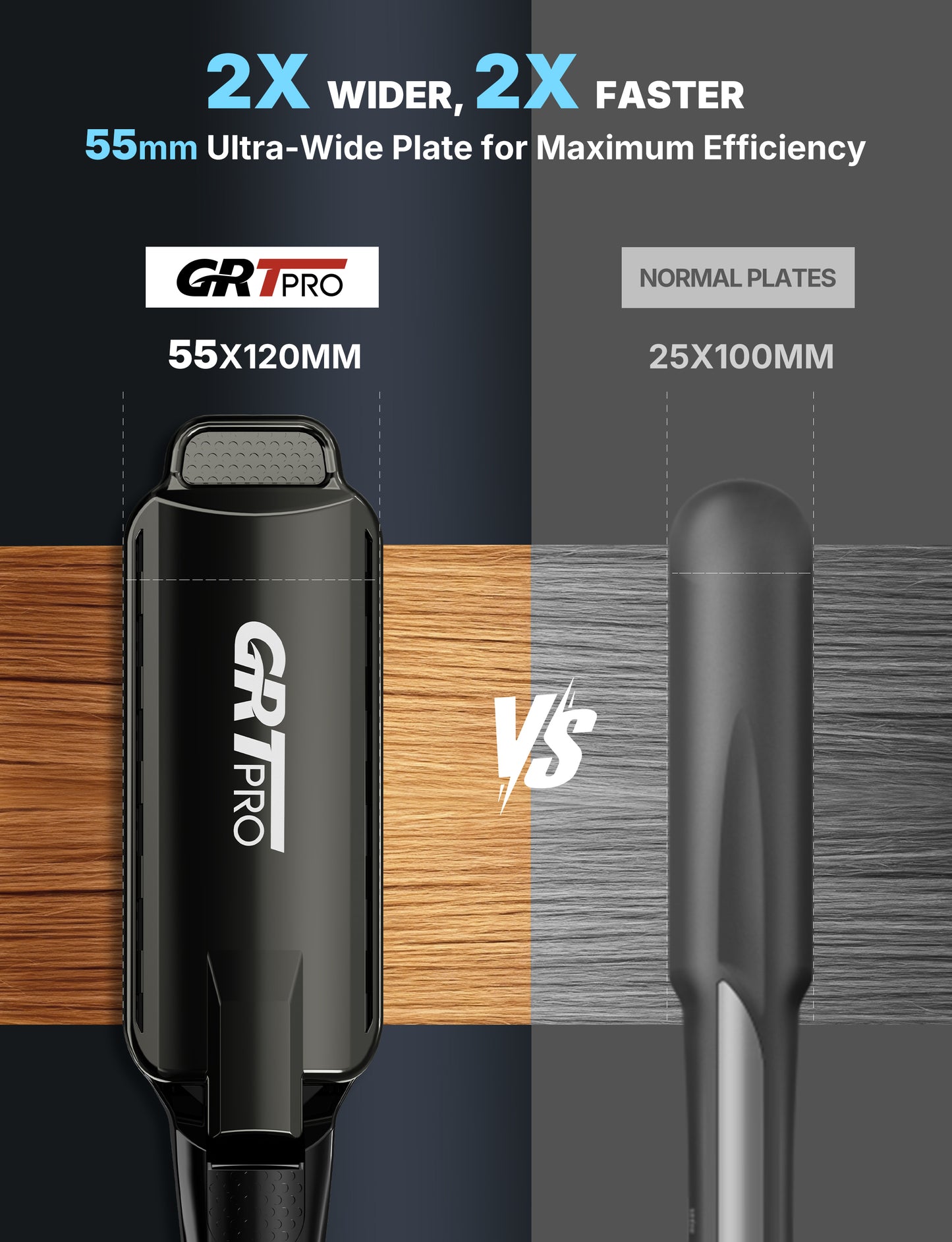 Professional Wide Hair Straightener & Styler Wide Plate 55mm Quick Easy Styling, Floating Plates Ionic Anti-Frizz Ceramic Coating 30s Rapid Heating, Digital Display 19 Settings 50°C~230°C Thick Hairs