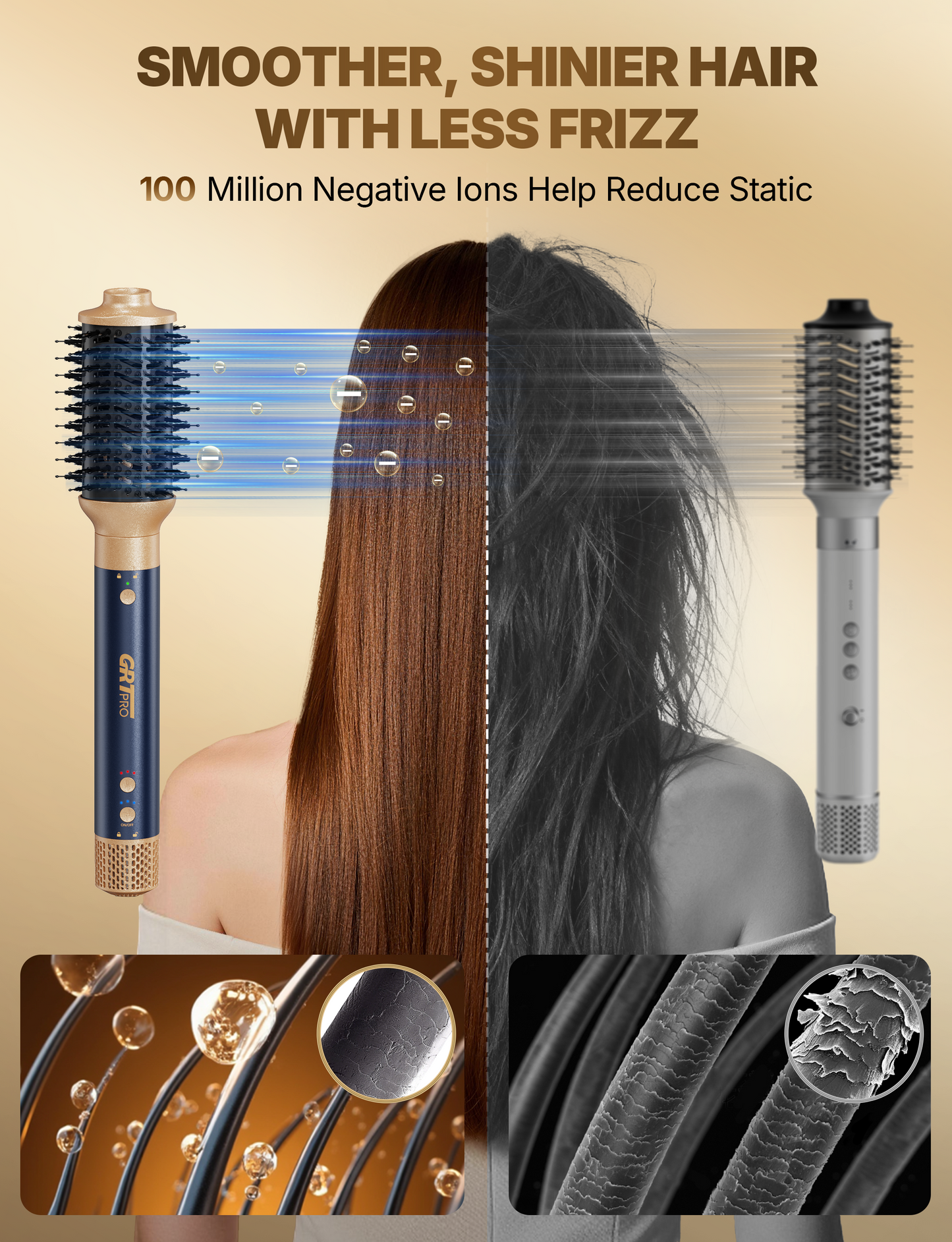 3-in-1 Hot Air Styler & Hair Dryer Brush | Negative Ion Multi Hair Styler, One-Step Volumising, Straightening & Blow Drying, High-Speed Motor, for Medium to Long Hair