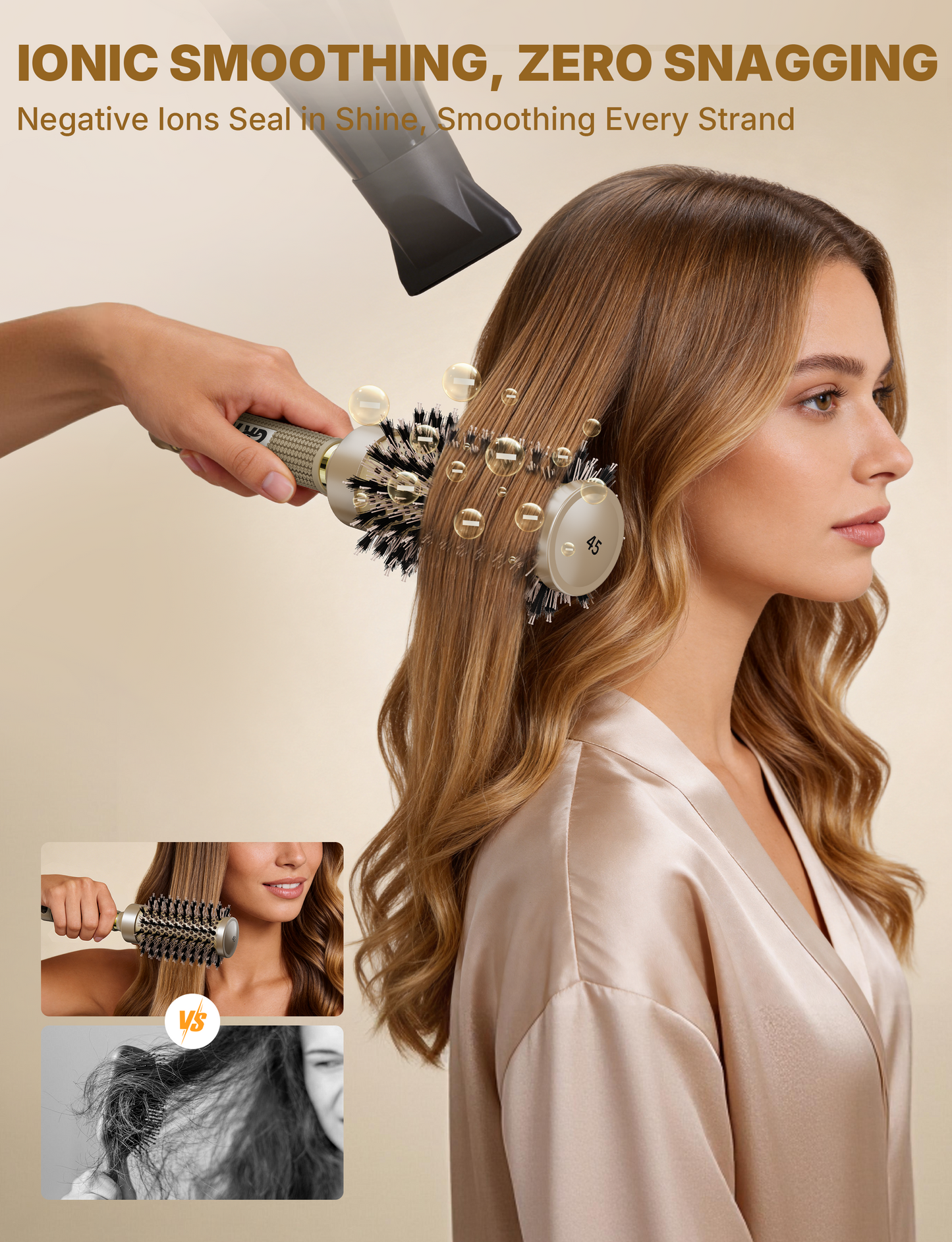 Professional Round Hair Brush Ceramic Negative Ion round brushes for blow drying with Circular Airflow Channel, Even airflow for smooth, Tangle-Free Hair Care, 45MM, Suitable for Medium-Long Hair