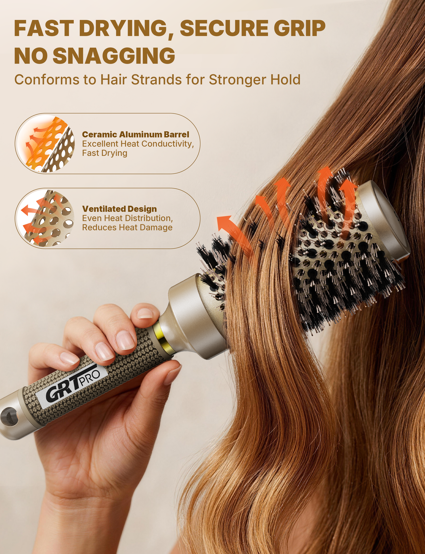 Professional Round Hair Brush Ceramic Negative Ion round brushes for blow drying with Circular Airflow Channel, Even airflow for smooth, Tangle-Free Hair Care, 45MM, Suitable for Medium-Long Hair