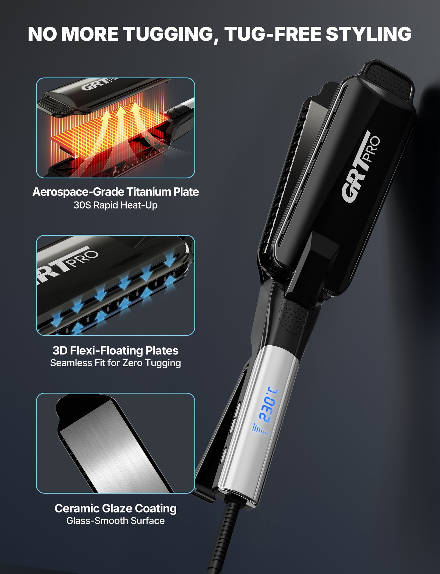 Professional Wide Hair Straightener & Styler Wide Plate 55mm Quick Easy Styling, Floating Plates Ionic Anti-Frizz Ceramic Coating 30s Rapid Heating, Digital Display 19 Settings 50°C~230°C Thick Hairs