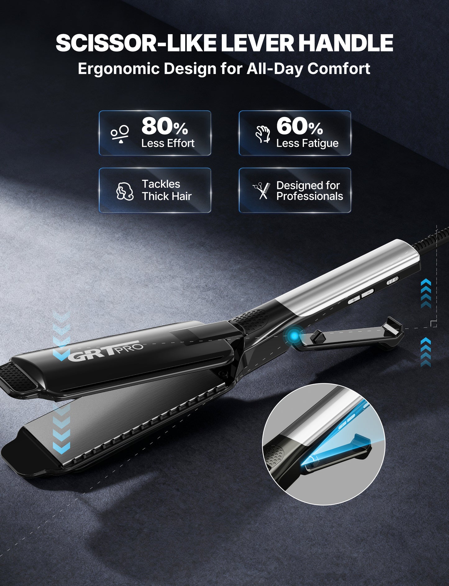 Professional Wide Hair Straightener & Styler Wide Plate 55mm Quick Easy Styling, Floating Plates Ionic Anti-Frizz Ceramic Coating 30s Rapid Heating, Digital Display 19 Settings 50°C~230°C Thick Hairs