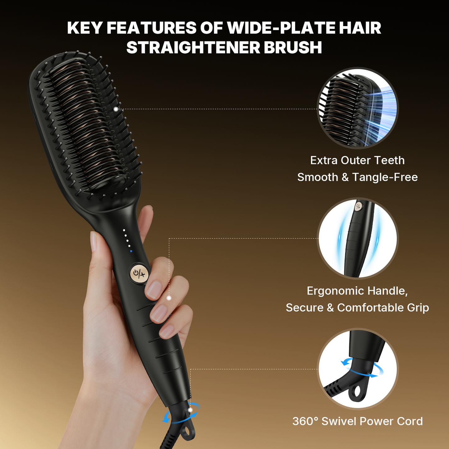 Hair Straightener Brush Extra Wide 51mm Ceramic Hair Straighteners and Straightening Brush 2-in-1 Women, 40Million Ionic Anti-Frizz PTC Ceramic Hot Anti-Scald 30-min Auto Shutoff Fast Heating 140~230℃