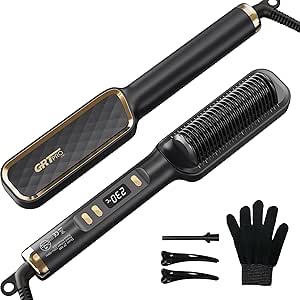 Hair Straightener Brush, Ceramic Hair Straighteners and Straightening Brush 2-in-1 for Women