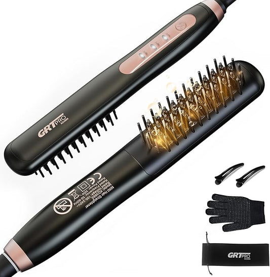 Mini Hair Straightener Brush, Ceramic Hair Straighteners and Straightening Brush 2-in-1 for Women