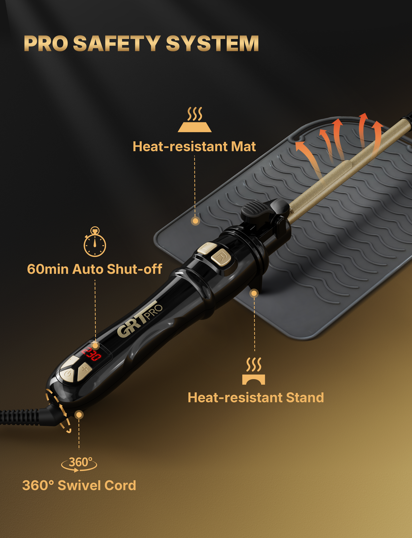 9mm Auto-Rotating Curling Iron, Professional Texturing Tool with 14 Heat Settings 100-230°C, Ceramic Tourmaline Coating, 30s Fast Heat-Up, Auto Shut-Off – for Short/Medium Hair, Tight Curls & Root Lift