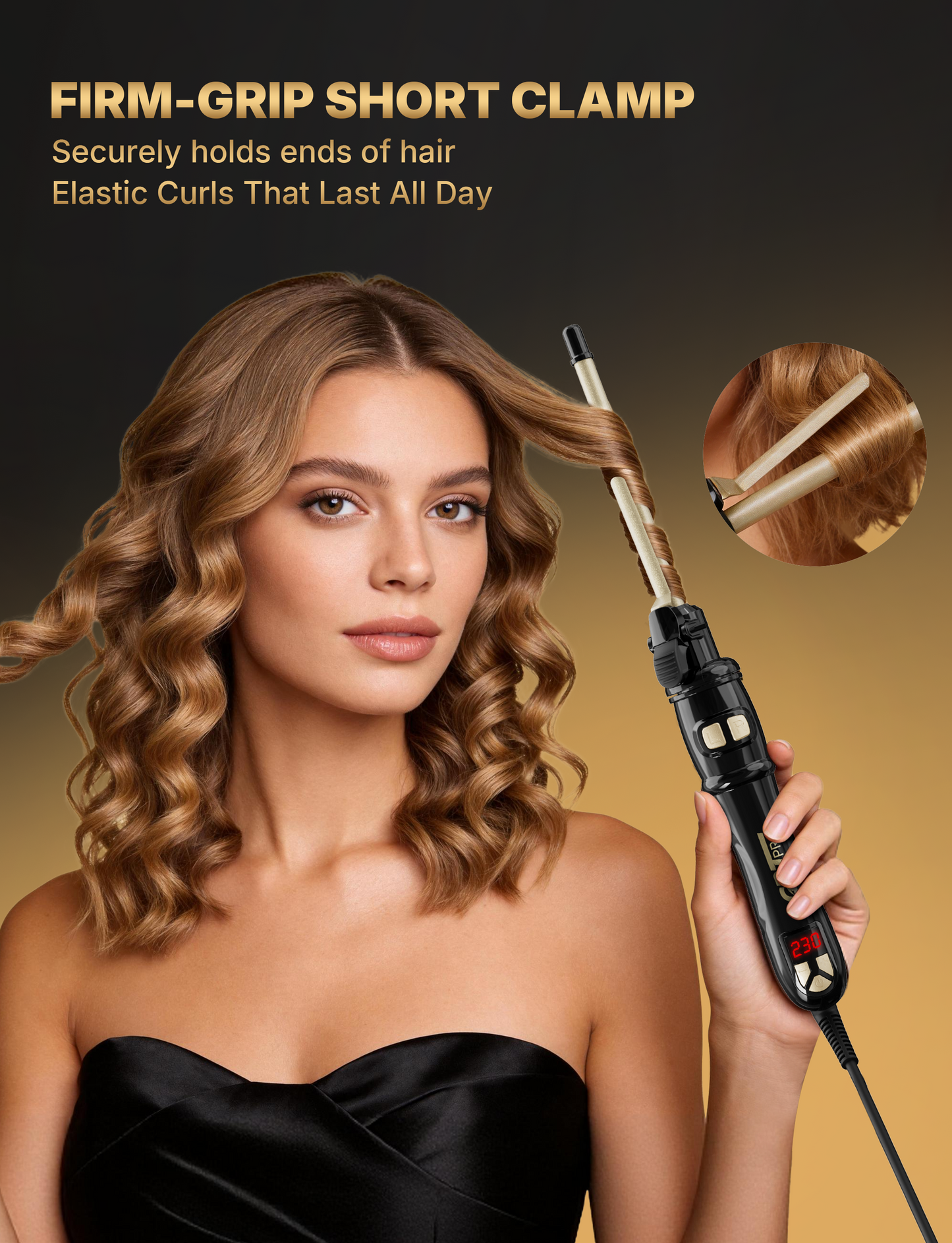 9mm Auto-Rotating Curling Iron, Professional Texturing Tool with 14 Heat Settings 100-230°C, Ceramic Tourmaline Coating, 30s Fast Heat-Up, Auto Shut-Off – for Short/Medium Hair, Tight Curls & Root Lift
