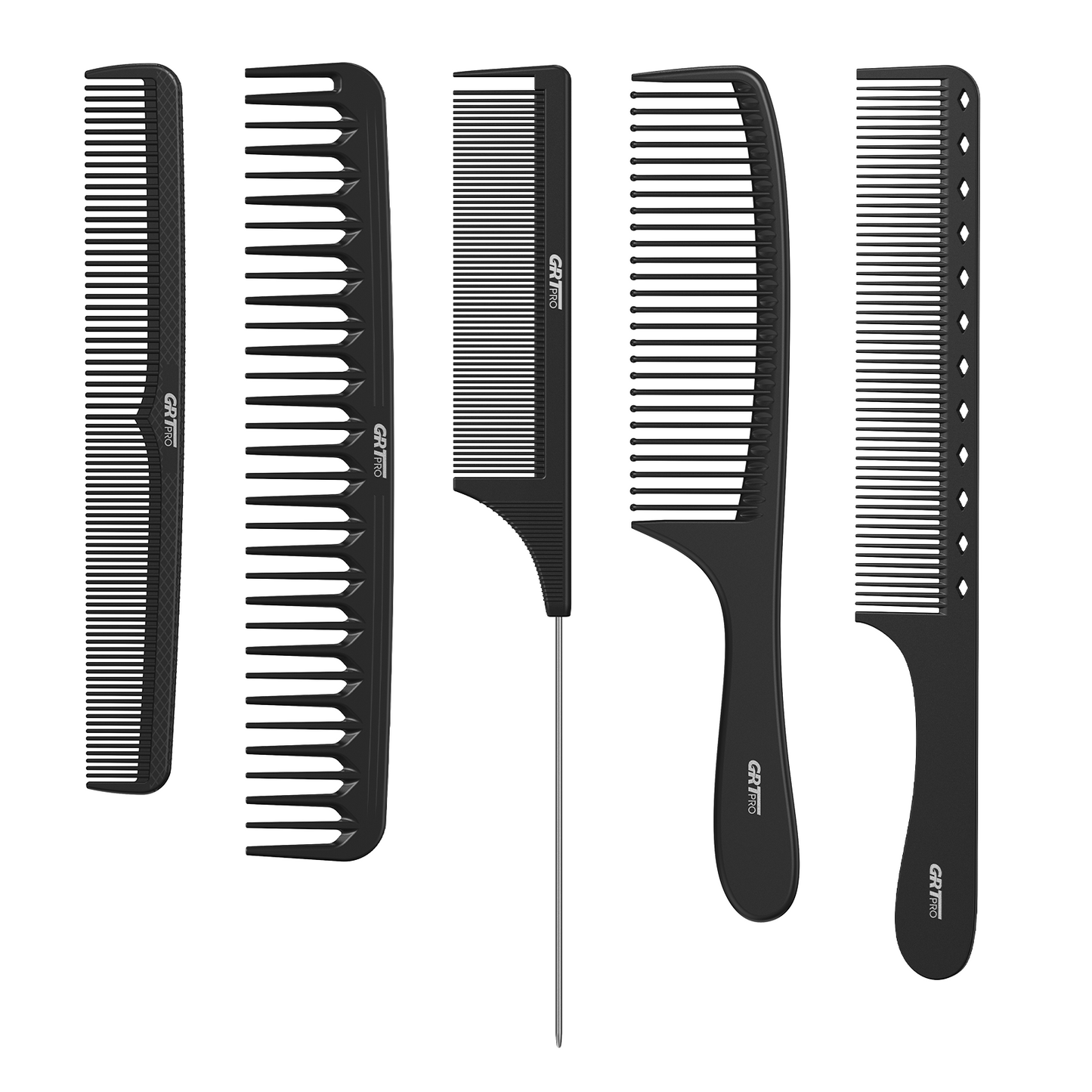 Hair Combs Set 5 Pcs Professional Hairdressing Styling Combs with Stainless Steel Handle, Tail Comb wide tooth comb Cutting Comb, Salon Barber Women Men, Heat Resistant Anti-static, Wet or Dry Use