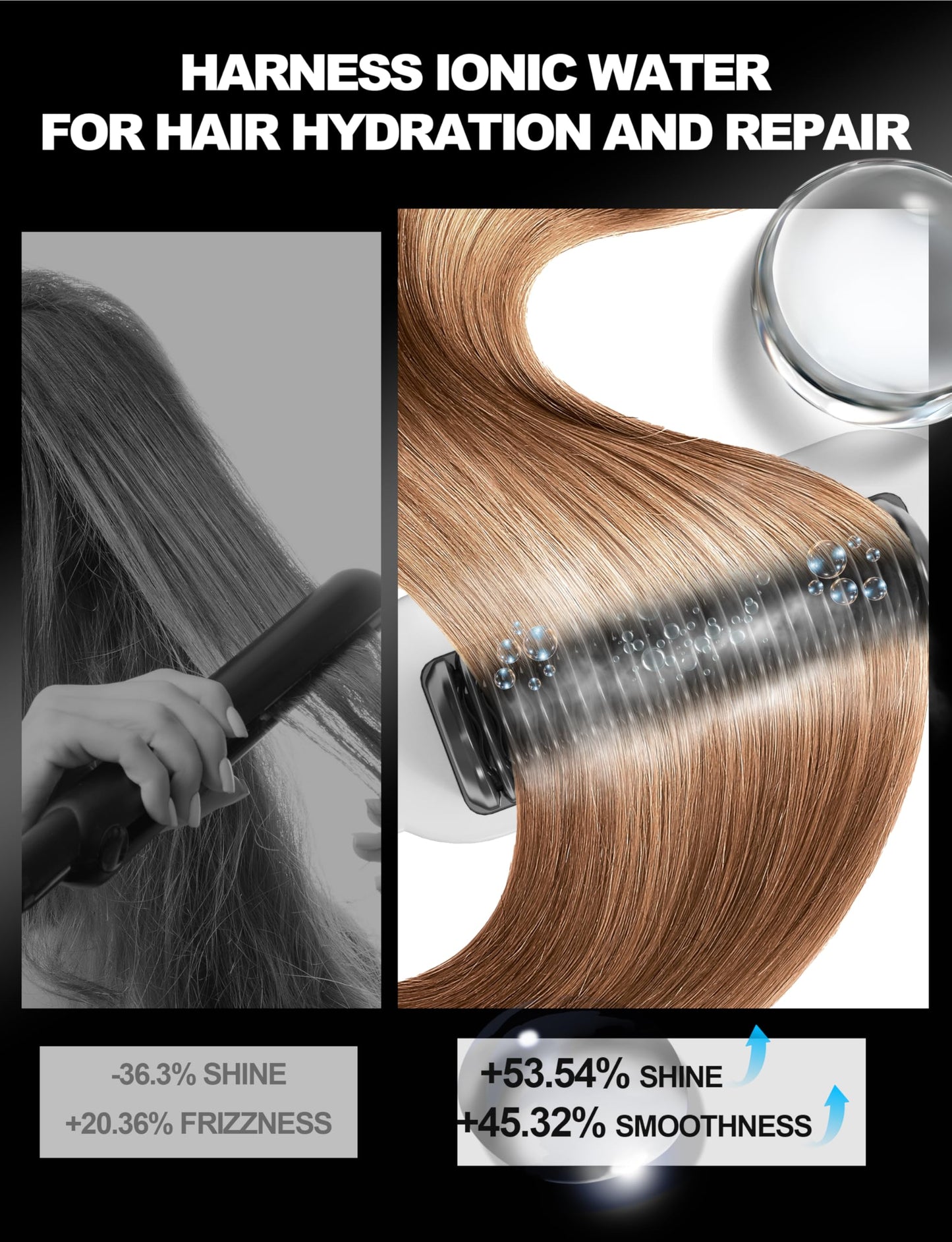 Hair Straightener Brush, Hydro-Ionic Ceramic