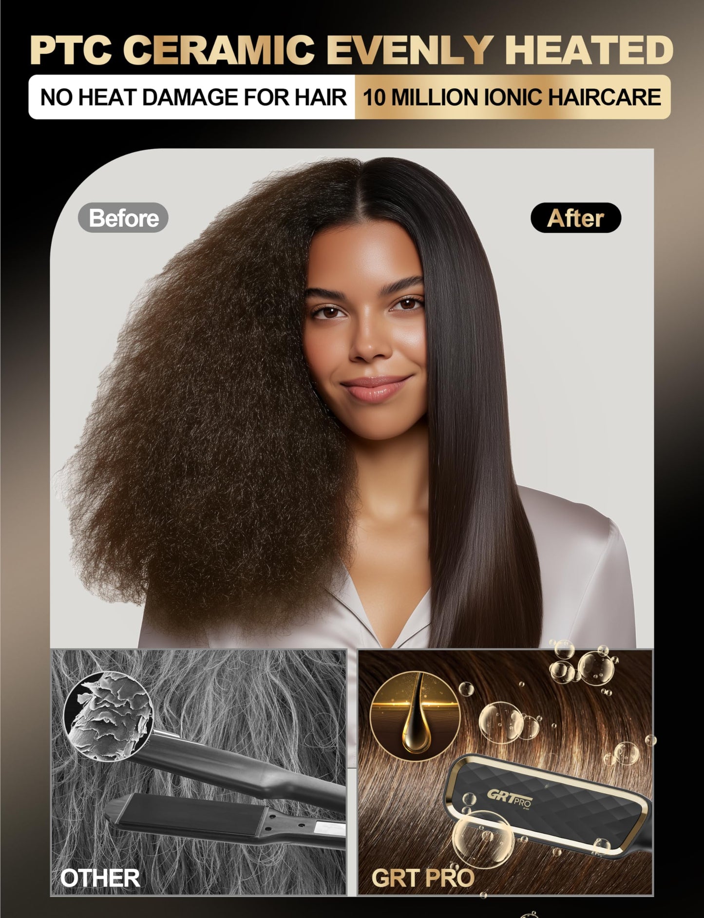 Hair Straightener Brush, Ceramic Hair Straighteners and Straightening Brush 2-in-1 for Women