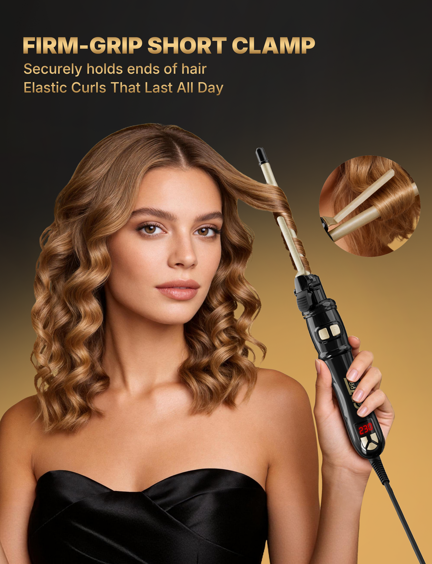 9mm Auto-Rotating Curling Iron, Professional Texturing Tool with 14 Heat Settings 100-230°C, Ceramic Tourmaline Coating, 30s Fast Heat-Up, Auto Shut-Off – for Short/Medium Hair, Tight Curls & Root Lift