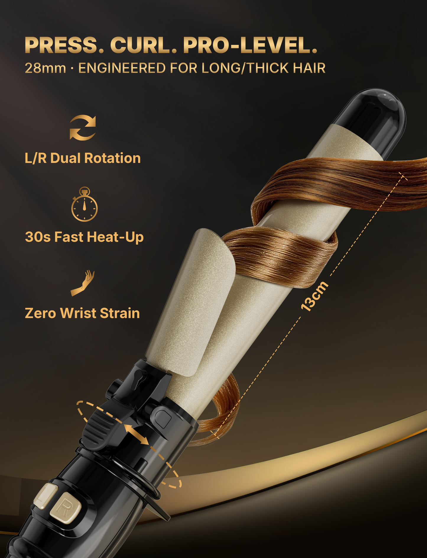 28mm Auto-Rotating Curling Iron, Salon-Grade Professional Curler with 14 Heat Settings 100-230°C, Ceramic Tourmaline Coating, 30s Fast Heat-Up, Auto Shut-Off – for Long & Thick Hair, Bouncy Curls